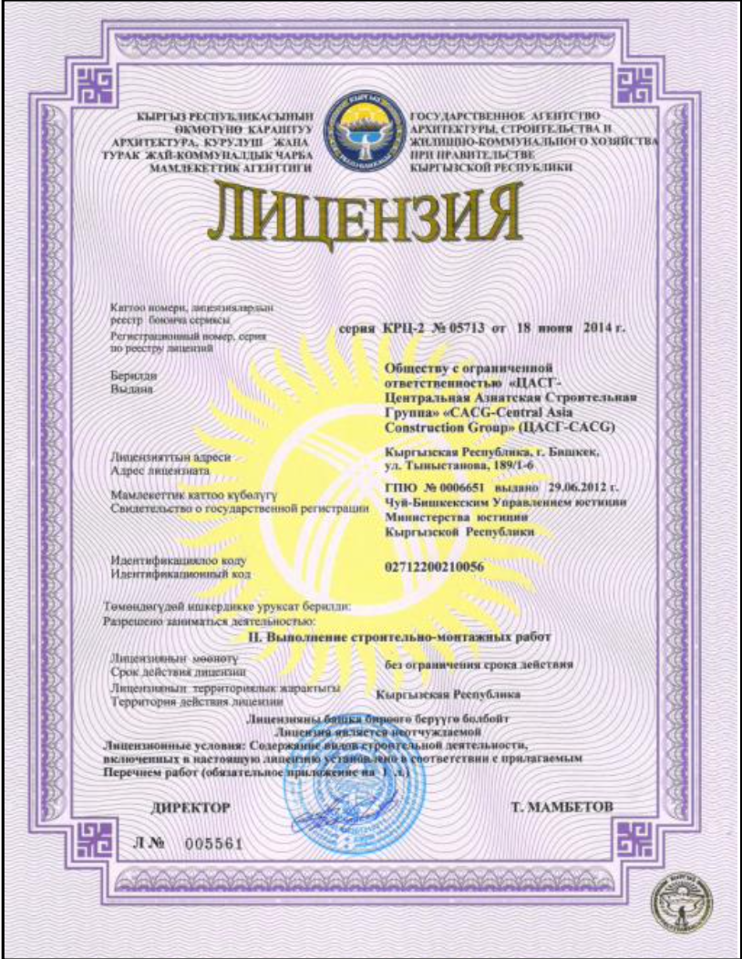 Лицензия CACG первая страница